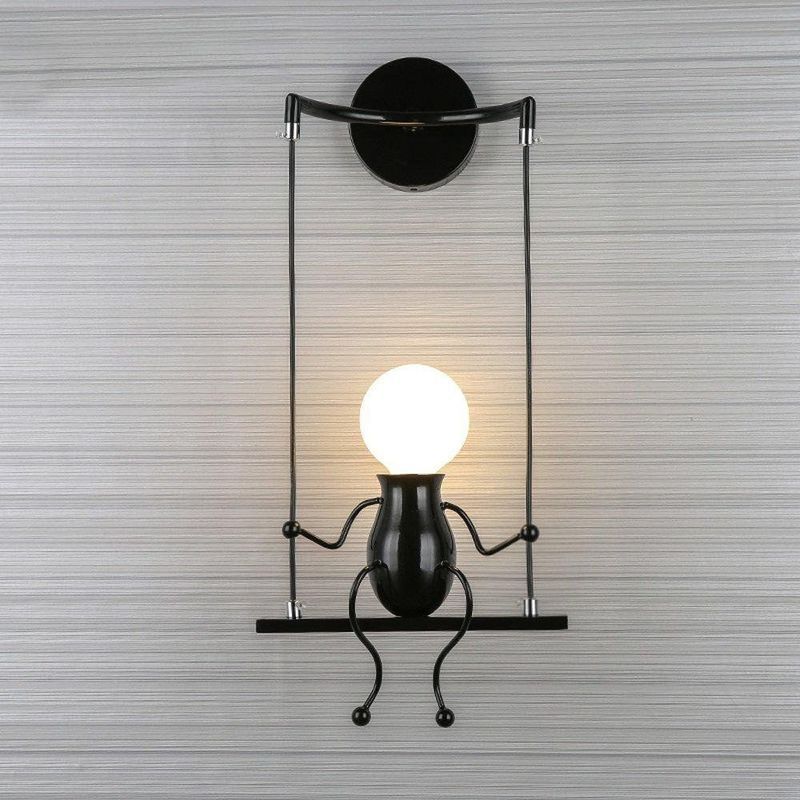Moderne Lampe Murale Applique Créatif Simplicité Design Petite Personne Créatif E27 Luminaire Noir pour Chambre d'enfant Couloir Décoratives