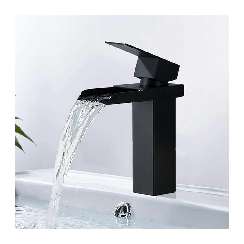 Ensoleille - Noir Robinet Cascade Mitigeur de Lavabo Mono-trou Robinetterie Lave-mains avec Levier Unique en Acier Inox Robinet Salle de Bain