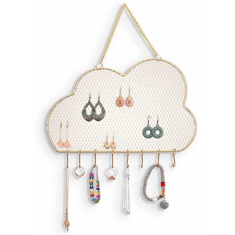 Ensoleille - Organisateur de Bijoux Suspendu,Armoire à bijoux,Cintre d'affichage de Boucle d'oreille fixé au Mur en métal avec Crochets,Colliers en