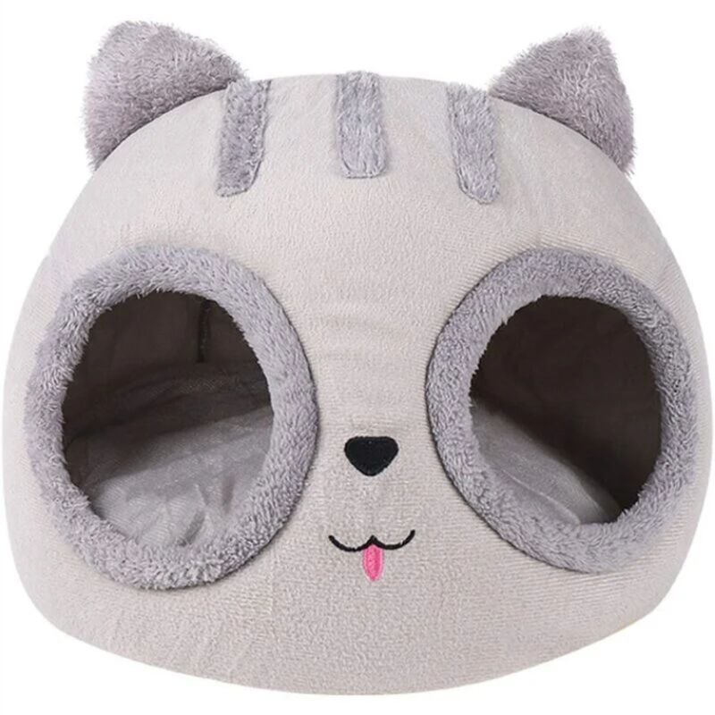 Panier pour chat - Couverture douce et lavable - Forme de tête de chat - Niche confortable pour animal de compagnie avec lit doux et lavable