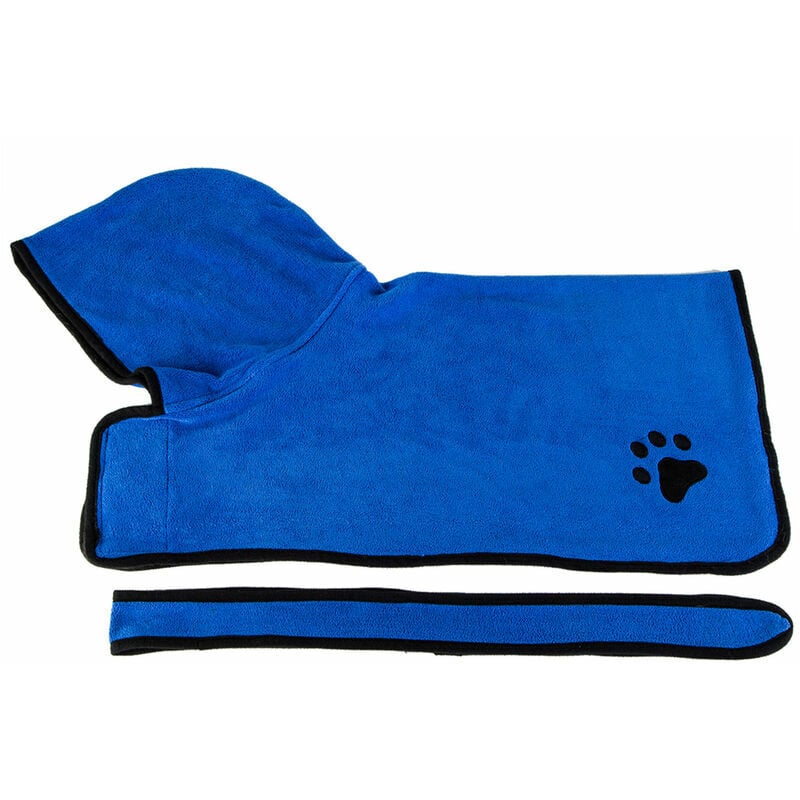 Peignoir Pour Chien Serviette De Bain Pour Chien Avec Ceinture De Cagoule Absorption D'Eau Super Douce, Bleu-M - Bleu-M