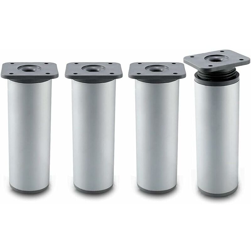 Pied de meuble Pieds de Meuble de Salle de Bain Lot de 4 Design: Argent Hauteur : 20 cm (+2cm) reglable, 8-20cm en Option Forme Ronde: ø4cm Matériel: