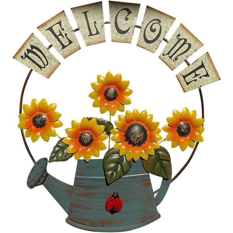 Ensoleille - Plaque de bienvenue en métal tournesol, décoration pastorale pour porte d'entrée, décoration à suspendre pour maison, jardin, cour, art