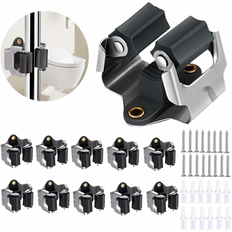 Ensoleille - Porte-balais mural, porte-outils 10 pièces, porte-outils de jardin porte-outils pour outils, béquilles, pelle