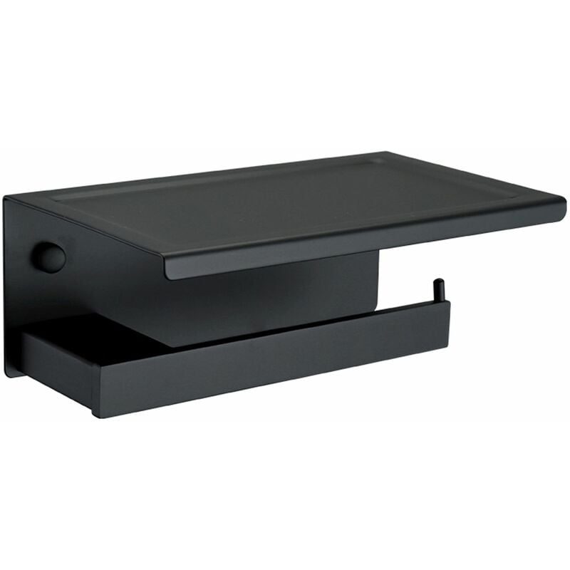 Ensoleille - Porte-papier hygiénique en acier inoxydable Porte-papier hygiénique Porte-rouleau avec téléphone portable pour salle de bain (Noir, 19 ×