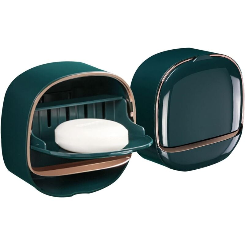 Porte-savon autocollant pour douche - Montage mural - Avec couvercle - Pour compteur de savon - Bleu-Ensoleillé