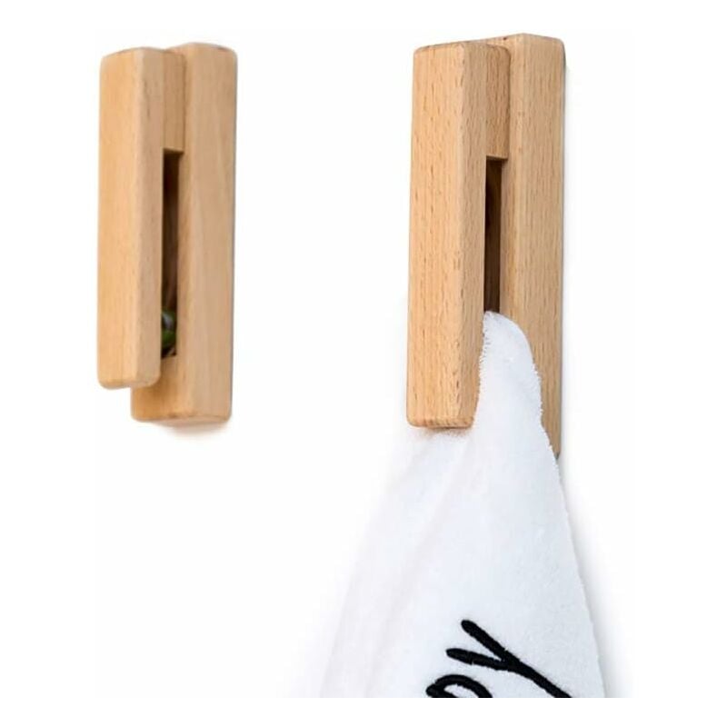 Ensoleille - Porte-serviettes en bois moderne - Lot de 2 crochets porte-serviettes auto-adhésifs Porte-serviettes mural en bois Décoration
