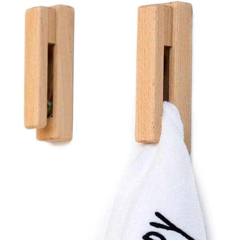 Porte-serviettes en bois moderne - Lot de 2 crochets porte-serviettes auto-adhésifs Porte-serviettes mural en bois Décoration d'intérieur (couleur 1)