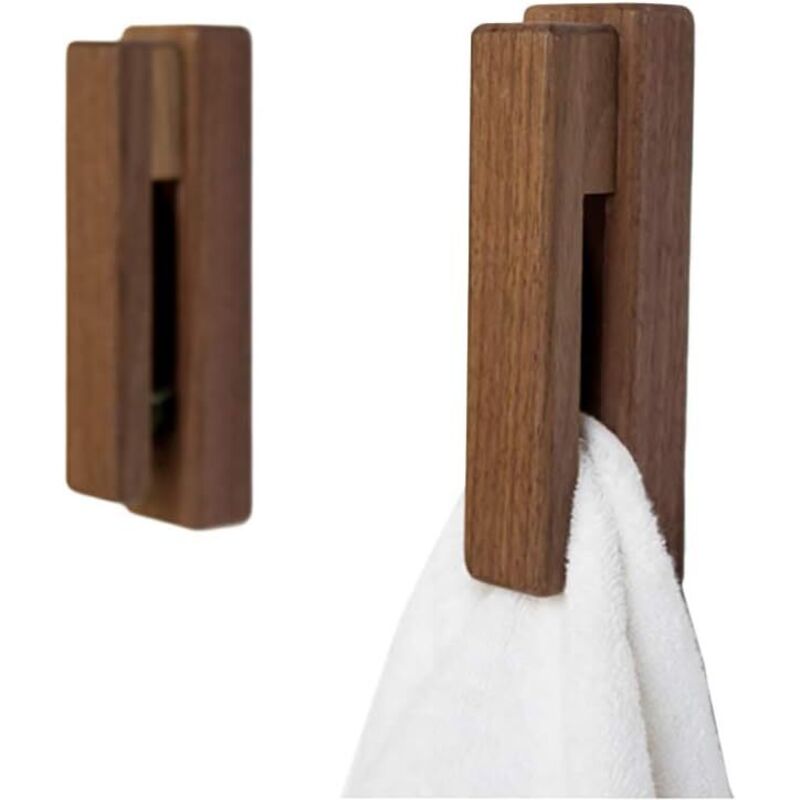 Porte-serviettes en bois moderne - Lot de 2 crochets porte-serviettes auto-adhésifs Porte-serviettes mural en bois Décoration d'intérieur (couleur 2)