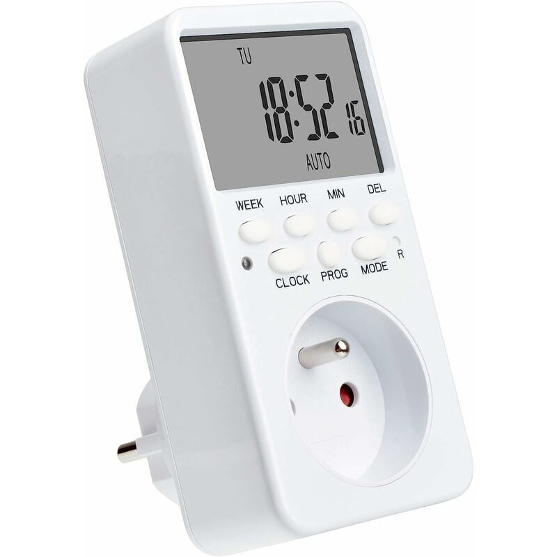 Ensoleille - Prise Programmable Digitale, Programmateur Prise Électrique Hebdomadaire avec 20 Programmes, 24H Minuteur Prise avec lcd Écran Économie