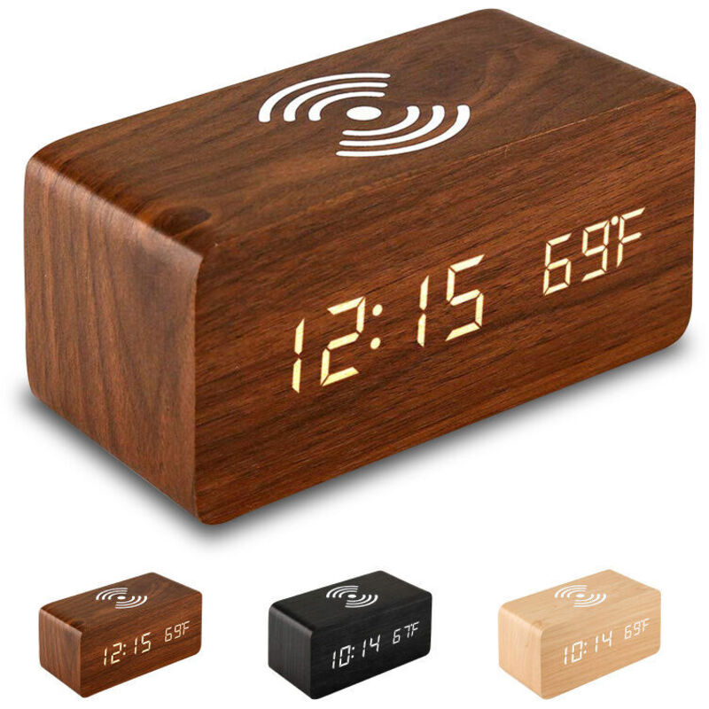 Ensoleille - Reveil Numerique Avec Chargeur Sans Fil Led Reveil De Bureau Affichage De La Temperature, Rouge - Rouge