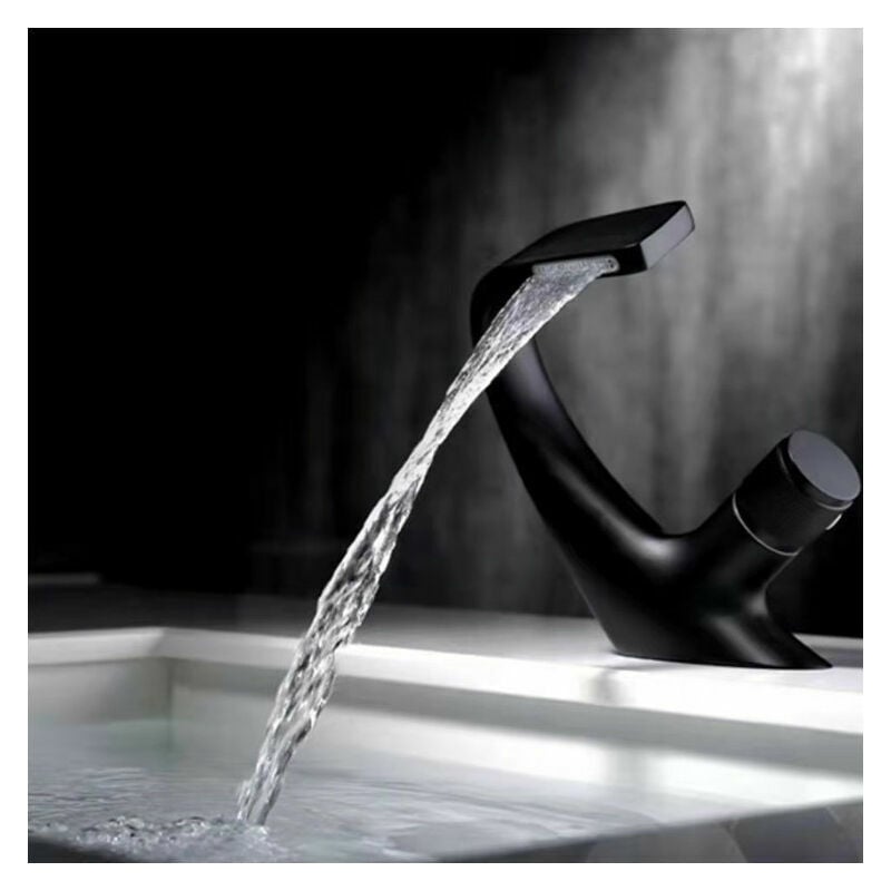 Robinet Lavabo Noir-Mitigeur de Salle de Bain-Robinet Cascade pour Vasque Solide-Robinetterie de Super Qualité(Noir)A