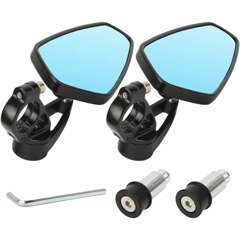 Ensoleille - Rétroviseurs de moto universels 22mm inversant le rétroviseur cnc Rétroviseur de moto ovale en aluminium (Bleu Miroir)