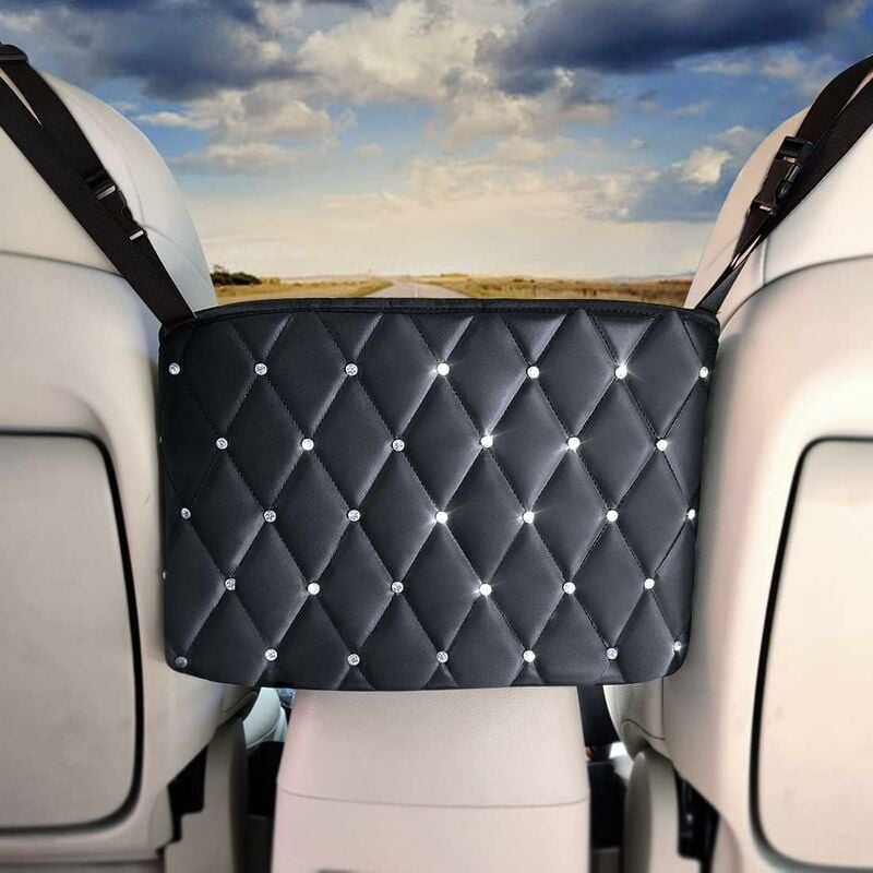 Sacs à main de poche en filet de voiture, sac de rangement Bling entre les sièges de voiture support de sac à main de poche en filet de voiture noir