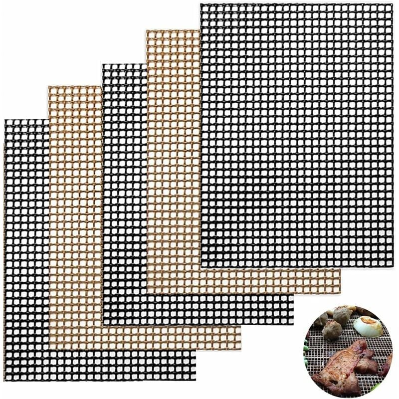 Ensoleille - Tapis de gril, 5 grilles de tapis de gril, accessoires de gril antiadhésifs réutilisables pour la cuisson, 40 x 33 cm (noir + marron)