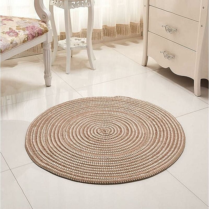 Ensoleille - Tapis tressé à la main - Rond - Pour le salon, la chambre à coucher, la salle de bain, la chambre d'enfant - Beige - 40 x 40