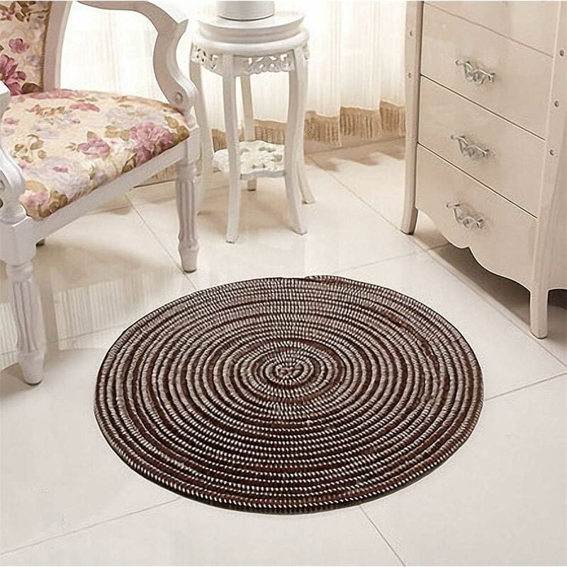 Ensoleille - Tapis tressé à la main - Rond - Pour le salon, la chambre à coucher, la salle de bain, la chambre d'enfant - Café - 60 x 60 cm-Ensoleillé