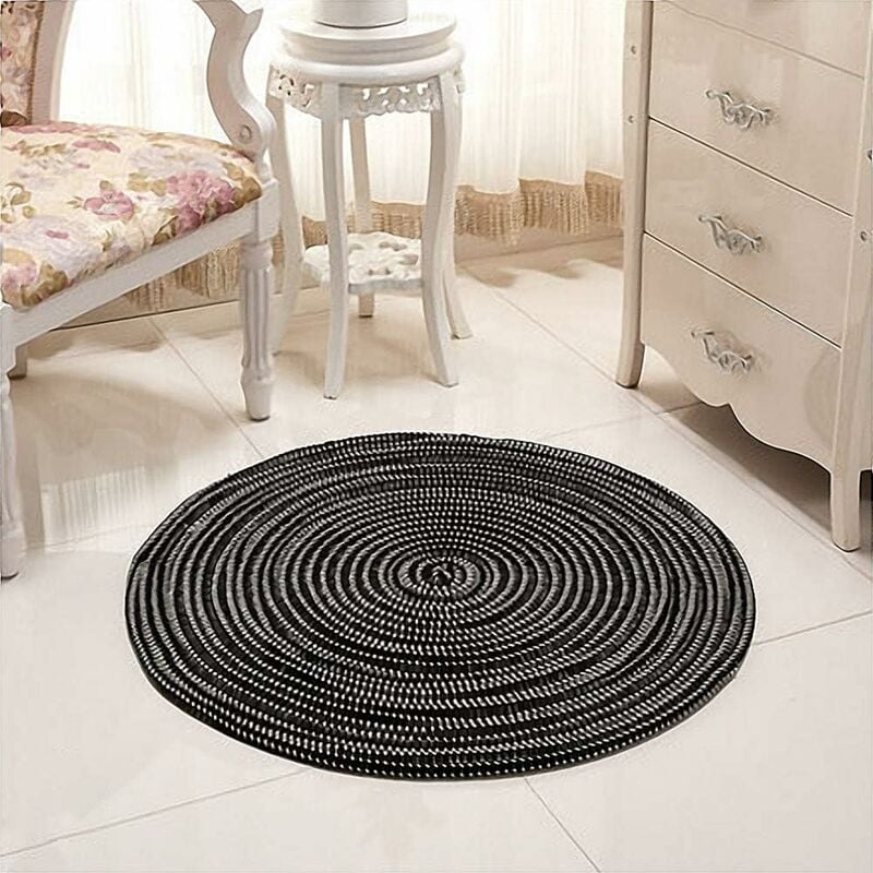 Ensoleille - Tapis tressé à la main - Rond - Pour le salon, la chambre à coucher, la salle de bain, la chambre d'enfant - Noir - 60 x 60 cm-Ensoleillé