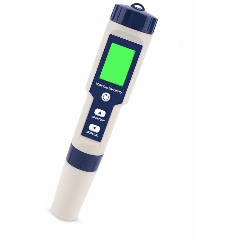 Ensoleille - Testeur ph Mètre Électronique 5-en-1,Mesure Ph & tds & ec Salinité & TempératureTesteur de qualité de l'eau,Écran lcd et Précision de