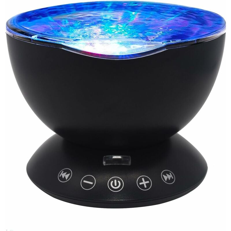Ensoleille - Veilleuse projecteur Ocean Waves avec lecteur de musique intégré et télécommande Mode lumière 7 couleurs pour la décoration (Noir)
