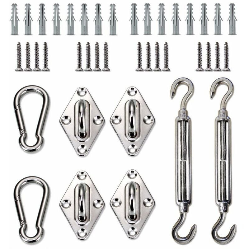 8pcs voile d'ombrage accessoires en acier inoxydable 6mm panier de fleurs/boucle de porte/combinaison de boutons-pression-Ensoleillé