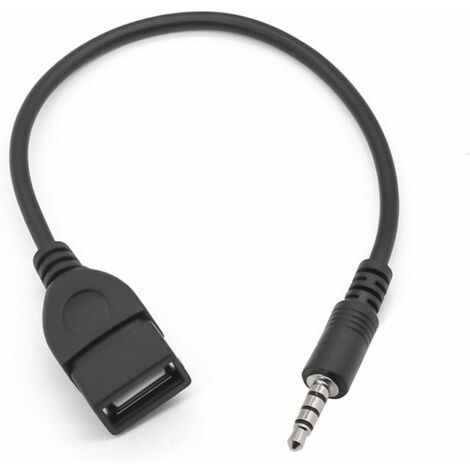Ensoleille – Adaptateur USB 2.0 vers jack 3,5 mm – Prise audio stéréo mâle – Câble pour autoradio et lecteur MP3 – Longueur 20 cm
