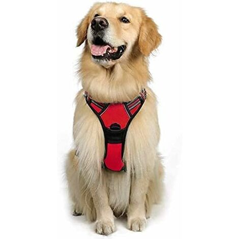 Ensoleillé Harnais Chien L Arnais Rouge Anti Traction Réfléchissant Gilet Réglable pour Chien Grand Taille, Attache Devant Crochet de Laisse pour Randonnée Trajet Voiture, American Staff, Border Colli