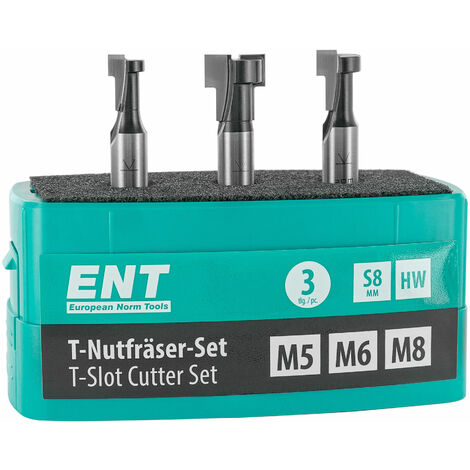 ENT 3-tlg. HW T-Nutfräser-Set optimiert für M5 M6 und M8 Sechskantschrauben, HW (HM), Schaft (S) 8 mm