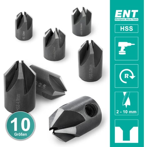 ENT EUROPEAN NORM TOOLS 50503 Aufsteckversenker HSS, Durchmesser (d) 3 mm, D 12 mm, E 90°, GL 25 mm