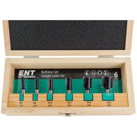 ENT EUROPEAN NORM TOOLS ENT 6-tlg. HW Nutfräser Set - Ø 6 - 8 - 10 - 12 - 16 - 20 mm - Schaft Ø 8 mm