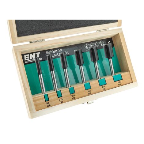 ENT EUROPEAN NORM TOOLS ENT 6-tlg. HW Nutfräser Set mit HW-Grundschneide - Ø 8 - 10 - 12 - 16 - 18 - 20 mm - Schaft Ø 8 mm - Länge: 90 mm