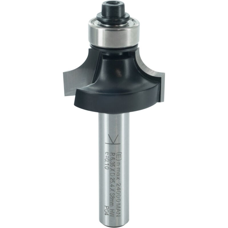 Ent European Norm Tools - ENT 14290 Abrundfräser HW, Schaft (S) 8 mm, Durchmesser (D) 25,4 mm, NL 12,7 mm, R 6,35 mm, SL 32 mm, mit Kugellager