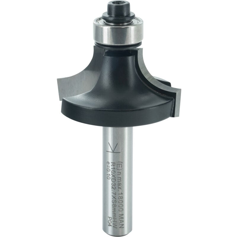 Ent European Norm Tools - ENT 14296 Abrundfräser HW, Schaft (S) 8 mm, Durchmesser (D) 32,7 mm, NL 16 mm, R 10 mm, SL 32 mm, mit Kugellager