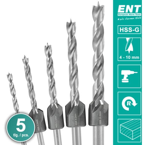 ENT Duradrill 5-tlg. HSS-G Bohrer-Versenker-Set 4 5 6 8 10 mm im Kunststoffkoffer