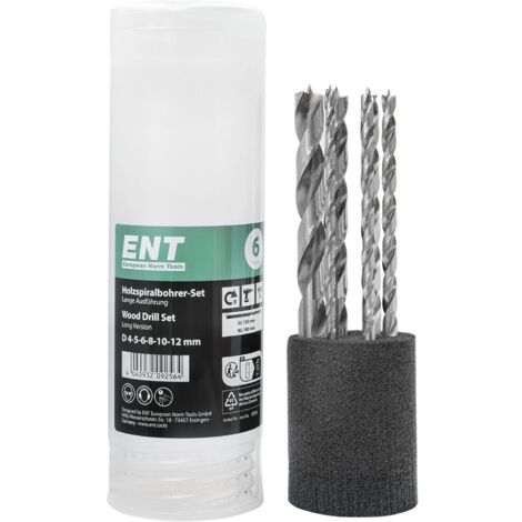 ENT Holzspiralbohrer-Kassette HSS-G Bohrer ø 4-12 mm 6-teilig