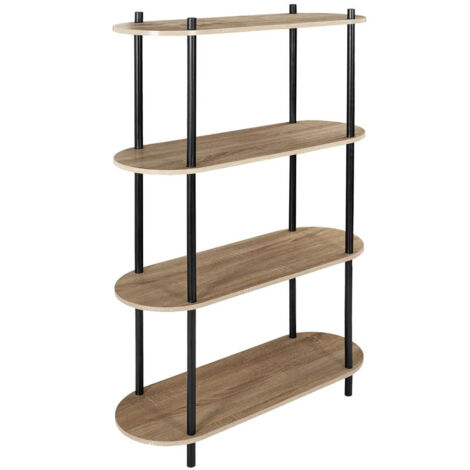 ENTAS - Etagère 4 Tablettes Ovales Aspect Bois Pieds Noirs