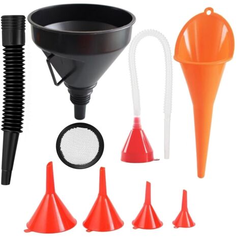 Entonnoir Voiture 7Pcs, Universel Entonnoirs Remplissage Plastique Carburant-Huile Essence Ntonnoir avec Filtre et Extension Flexible Angle Droit Long Bec Entonoir pour Moto Moteur Automobile