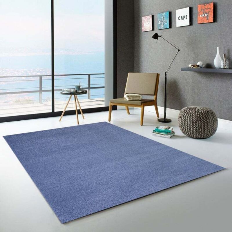 

Entrada de la sala de estar con alfombra frisee azul Casacolora CCAZZ | Talla: 133 x 190