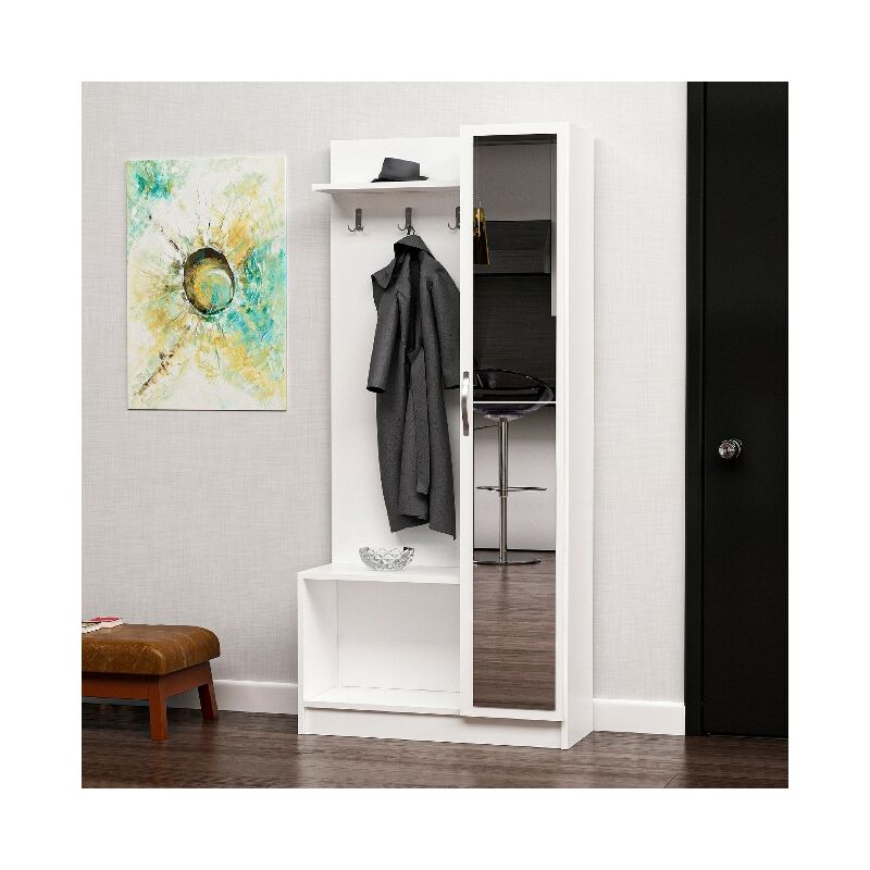 

Entrada movil Orion - con estantes, armario, perchero - Pared, oficina, salon - Blanco, madera de nogal, 80 x 32 x 173 cm
