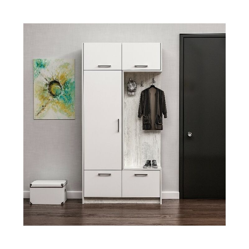 

Entrada movil Rion Guardarropa colgante - con puertas, estantes - Blanco en Madeira, 93 x 30 x 188 cm