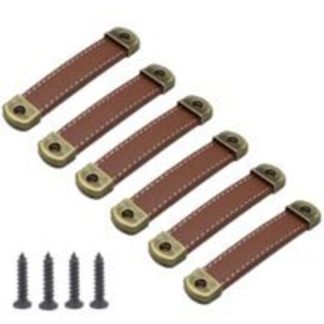 (Entraxe 128 mm) Lot de 10 poignées en cuir style vintage pour meubles - Poignées de placard, poignées de cuisine, marron