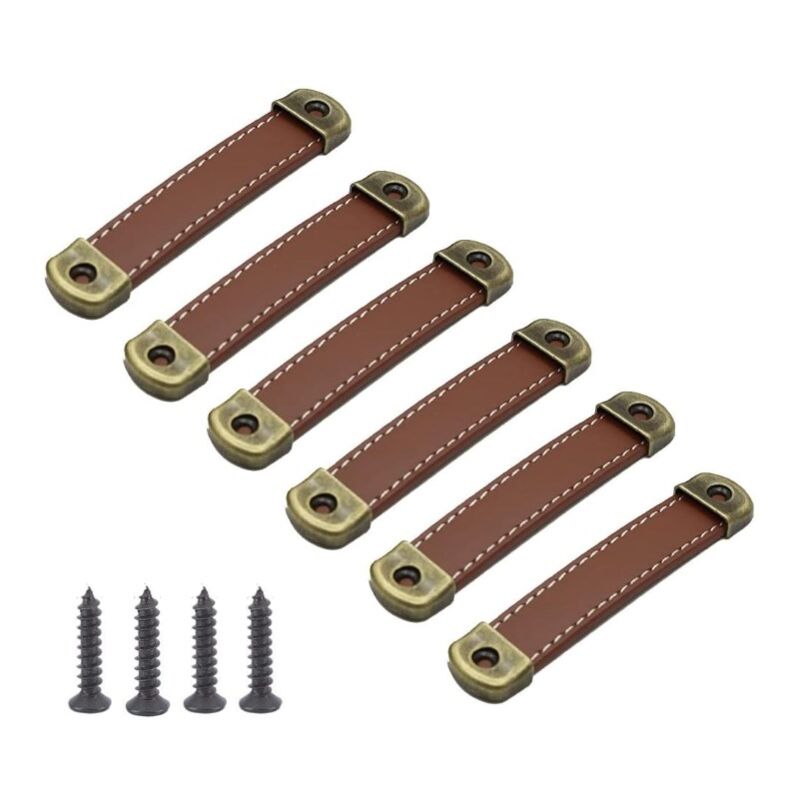 Csparkv - Entraxe 160mm)Lot de 10 poignées en cuir Poignées de meubles vintage en cuir–Poignées d'armoire poignées cuir poignee meuble de cuisine Brun