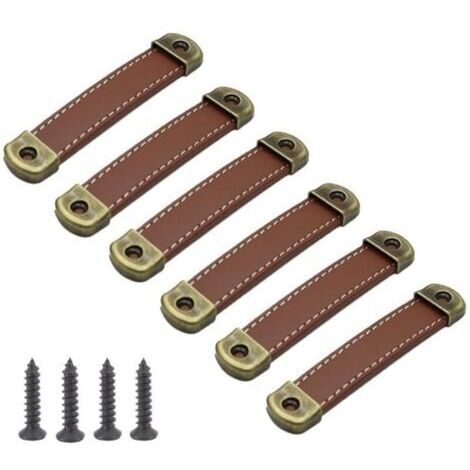 (Entraxe 160mm)Lot de 10 poignées en cuir Poignées de meubles vintage en cuir–Poignées d'armoire poignées cuir poignee meuble de cuisine Brun