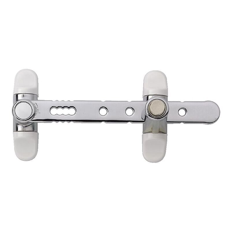 Entrebâilleur de sécurité à bouton poussoir finition chromé pour fenêtres 1 ou 2 vantaux type airlock Socona