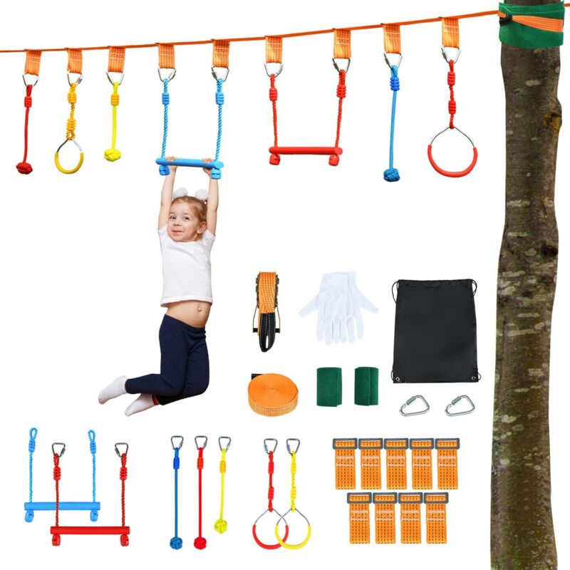 

Entrenamiento de Ninja Warrior Obstáculo Niños Slackline Kit Carga hasta 100kg Juguete para Jardín Exterior