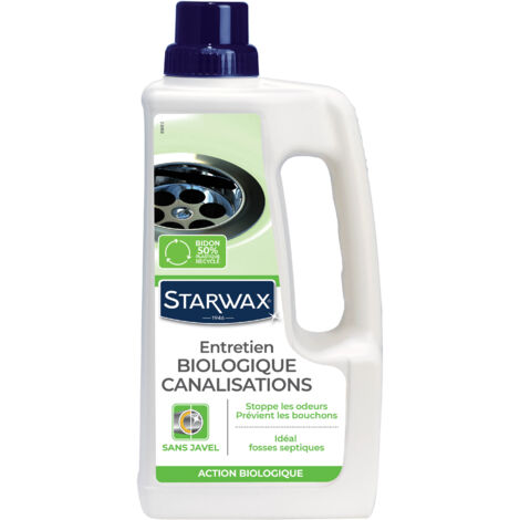 Starwax – Déboucheur biologique pour canalisations 1L – Élimine graisses et déchets organiques – Compatible fosses septiques et plastiques
