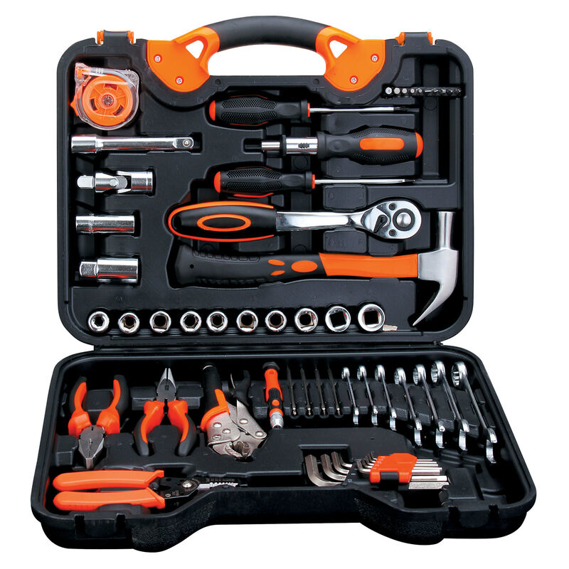 Superseller - Entretien de la voiture Kit d'outils à main 55 pièces avec boîte à outils en plastique douilles tournevis pinces pour réparation à