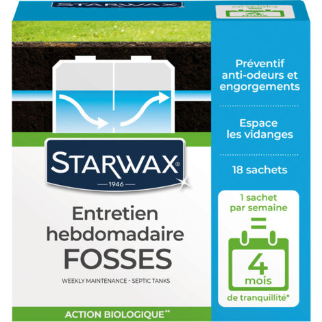 Starwax – Entretien hebdomadaire fosses septiques – 18 sachets 25g – Formule biologique – Prévention engorgements et odeurs - 18x25g