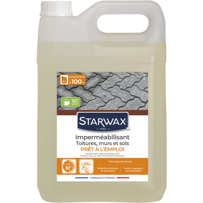 Imperméabilisant eau et graisses pour toitures, murs et sols extérieurs 5L starwax
