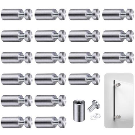 Entretoise, 20 Pièce Vis D'écartement, Verre Publicité Axe Entretoise Boulon Fix Verre Standoff Publicité, pour Plaques et Présentoirs de Signe,12x 25mm (Argent)